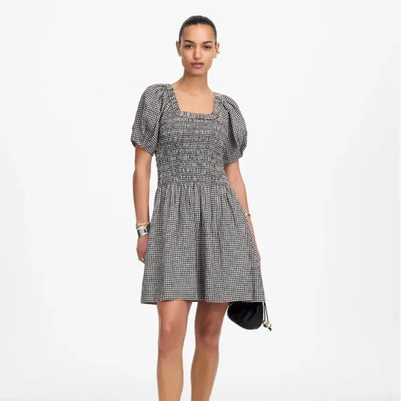 Madewell Smocked U-Neck Mini Dress in Gingham NWT - Picture 3 of 8